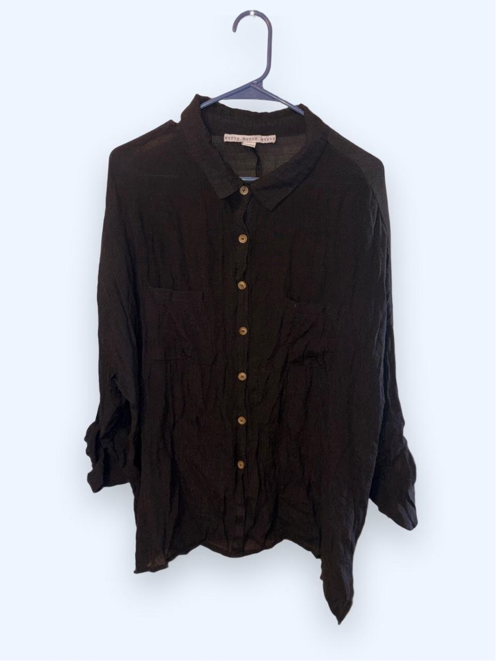 HYFVE Sheer Black Button Up with Cuff Sleeves Size M